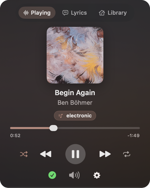 nowplaying now-playing panel with album art and controls